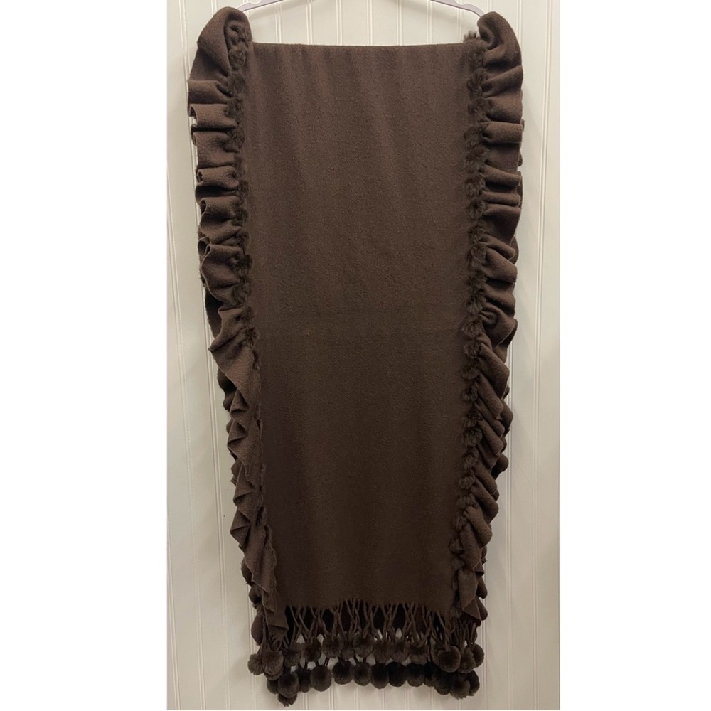 Brown Ruffle and Fur Edged Wrap